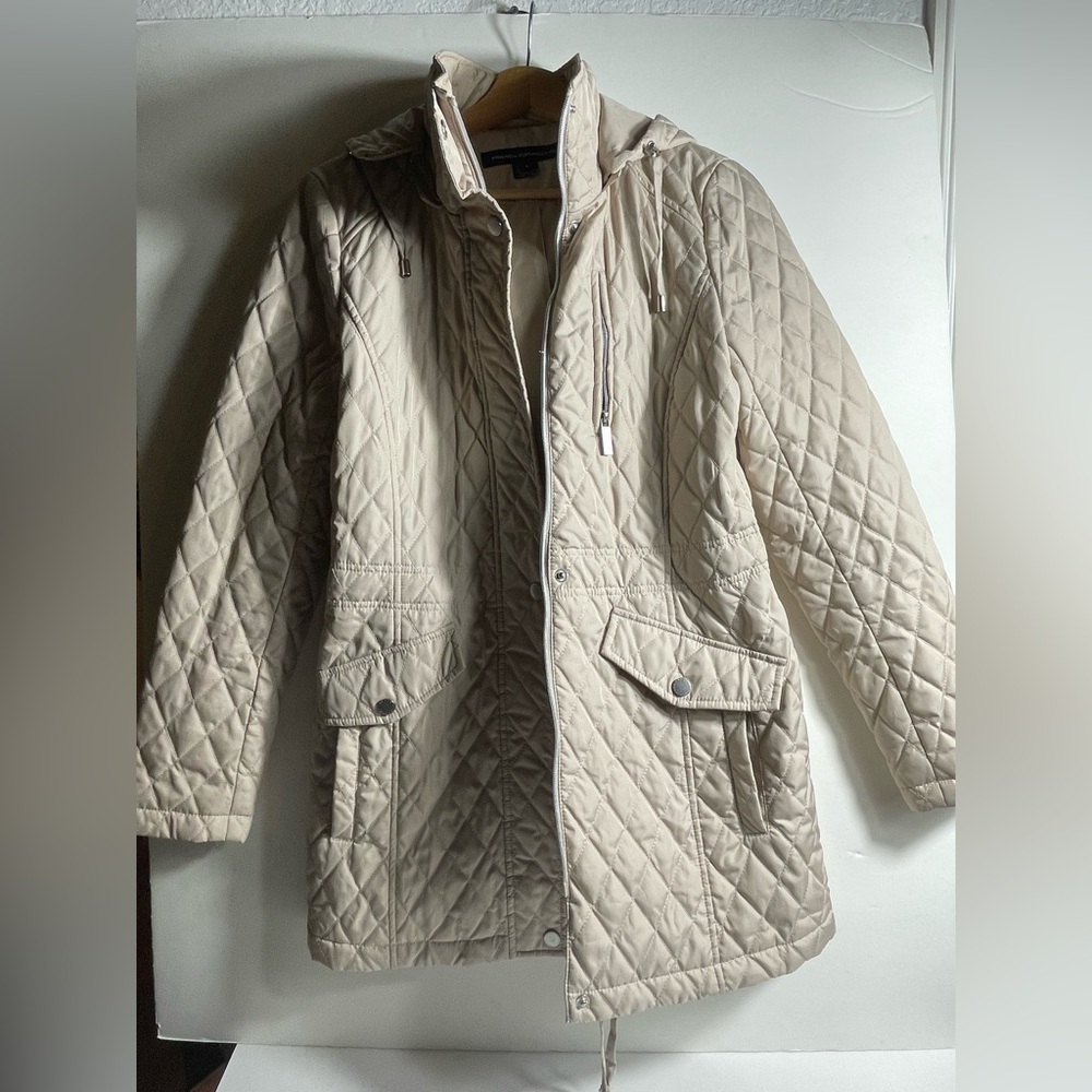 French Connection Cream Quilted Puffer Jacket